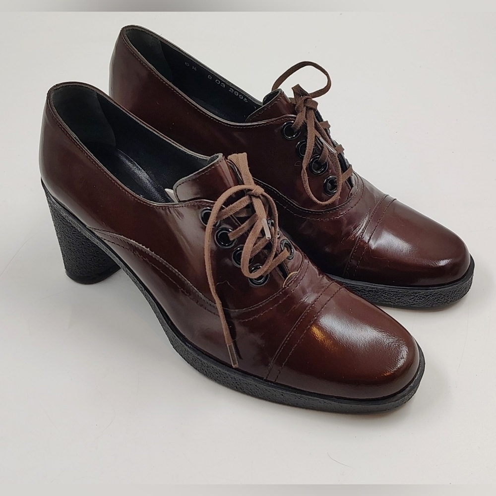 Robert Clergerie Paris France Brown Patent Leather Oxford Women's  Shoes Sz 6.5